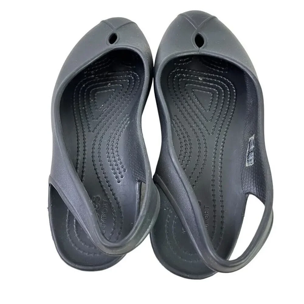 Crocs Olivia Womens Solid Black Slingback Flats Round Closed Toe Shoes sz 7